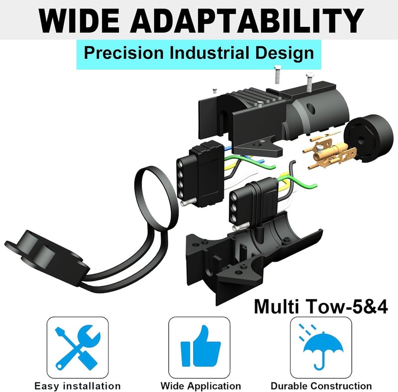 CXTM 7 to 4 and 5 Trailer Plug Adapter 7 Way Round to 4 Way and 5 Way Flat Trailer Light Adapter, 2-in-1 Design Trailer Adapter - Image 4